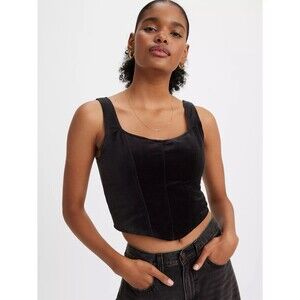Levi's Women's Lennox Corset Top Sleeveless Velveteen Caviar Black Size S